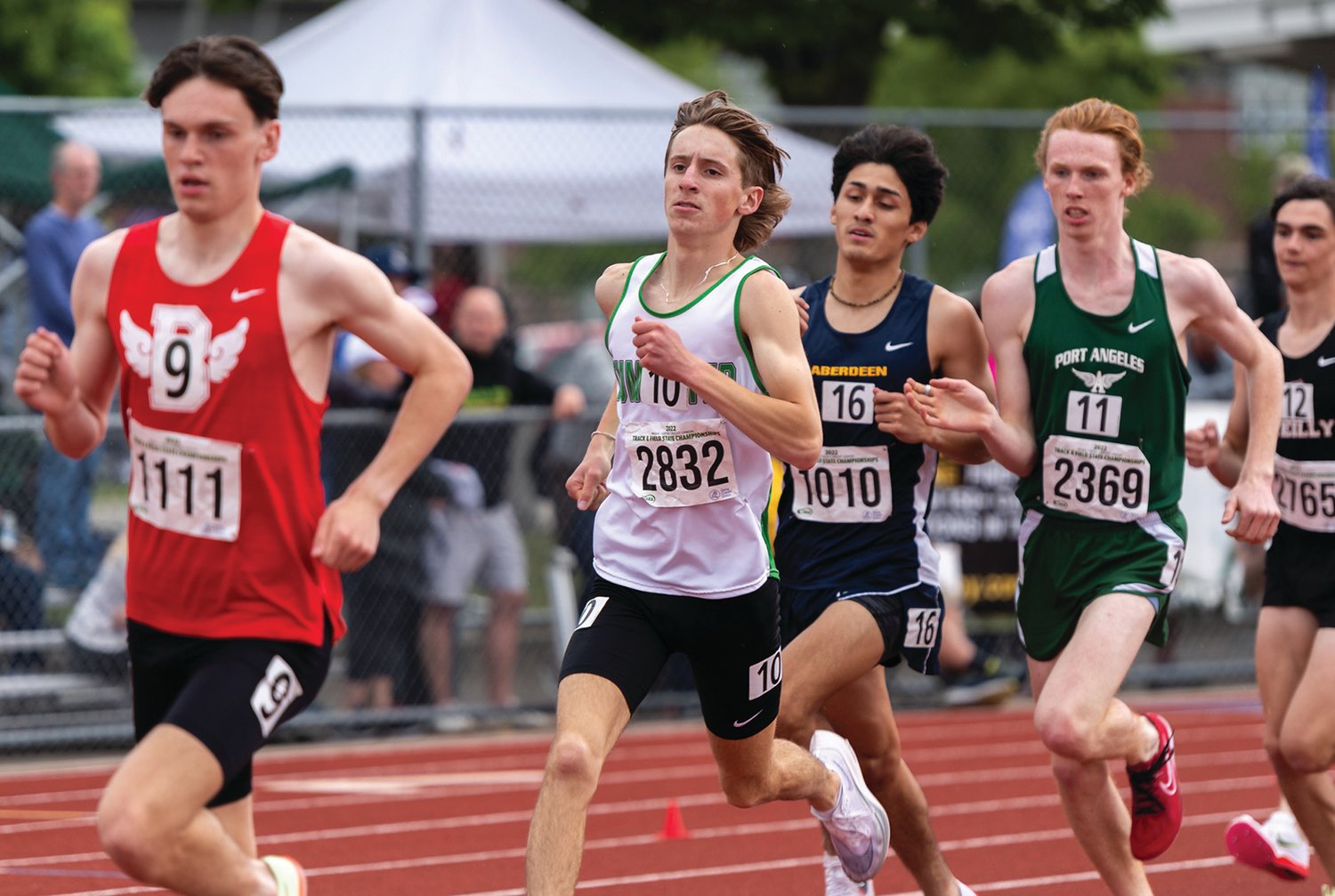 Tumwater's John Hoffer runs in the 2A Boys 1600 at the 2A/3A/4A State Track and Field Championships on Thursday, May 26, 2022, at Mount Tahoma High School in Tacoma. (Joshua Hart/For The Chronicle)